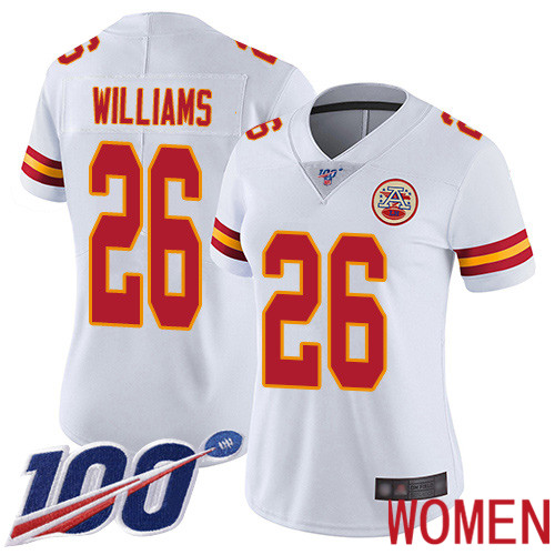 Women Kansas City Chiefs #26 Williams Damien White Vapor Untouchable Limited Player 100th Season Football Nike NFL Jersey->youth nfl jersey->Youth Jersey